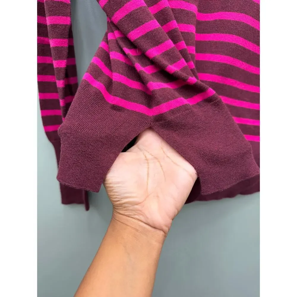 GAP Colorblock Striped Sweater Womens Small Pink Burgundy Crew Neck Knit